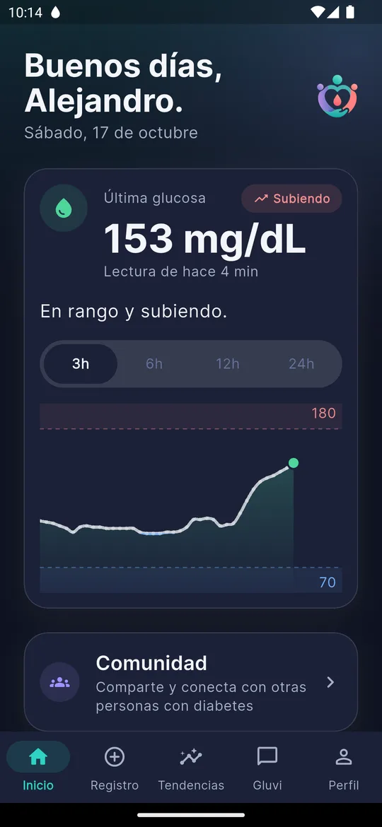 Inicio de Gluvi en modo oscuro